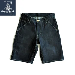 Saucezhan 266xx mans Shorts Jeans Web kante Denim knielange Herren Jeans Indigo Straight Fit 12,5 oz