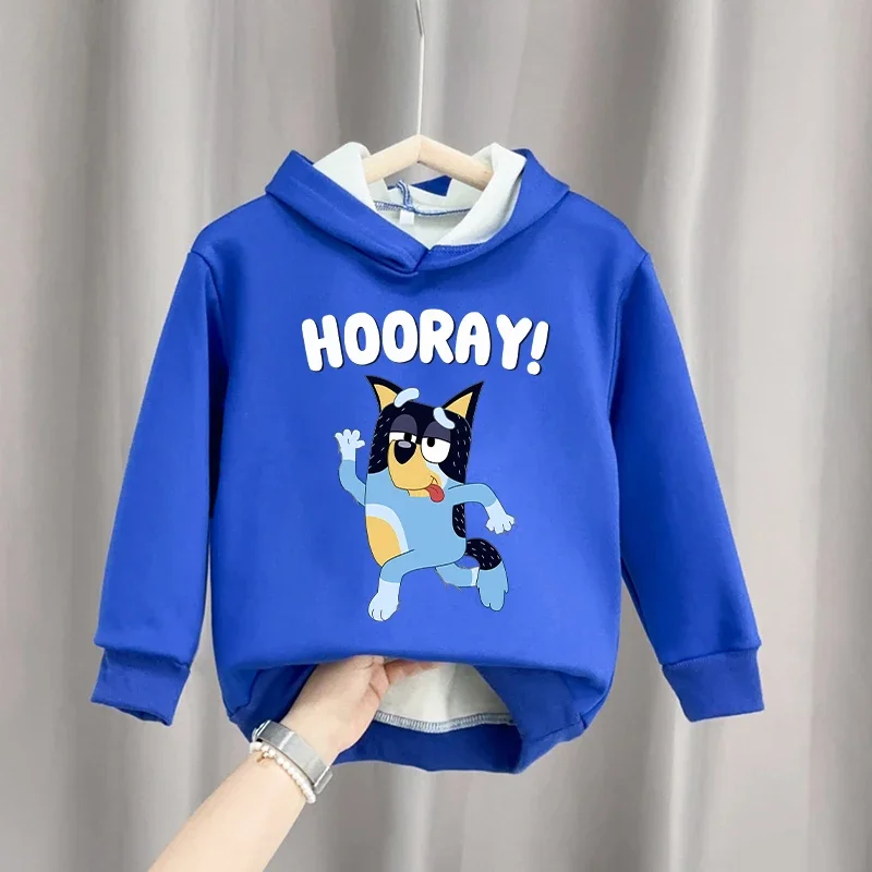 

Bluey Bandit Bingo Boys Blue Spring Hoodie Sweatshirt Kids Autumn Warm Cute Long Sleeved Hooded Clothing Pullover Birthday Gift