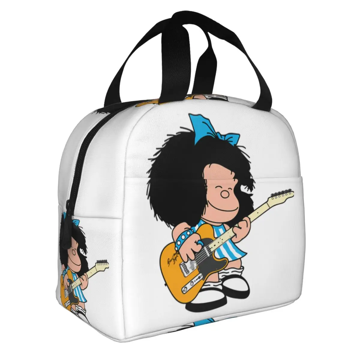 Mafalda Quino Playing Guitar Music Poster Insulated Lunch Bag for Women Waterproof Manga Cartoon Thermal Cooler Bento Box School