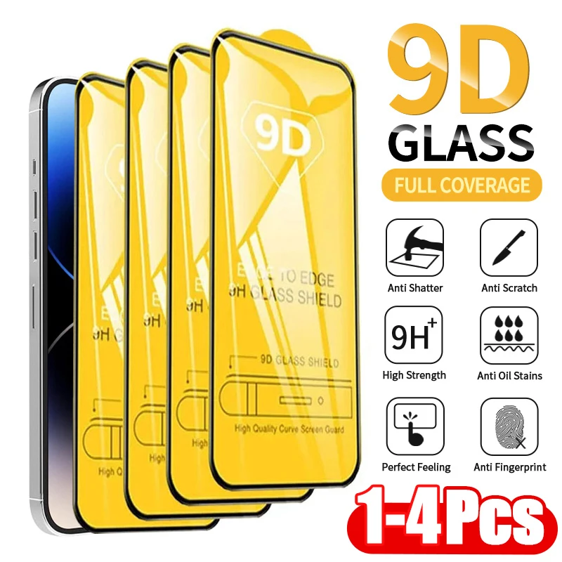 1-4PCS 9D Protective 16 15 11 12 13 14 Pro Max 15Plus Screen Protector For Iphone XR X XS MAX Tempered Glass