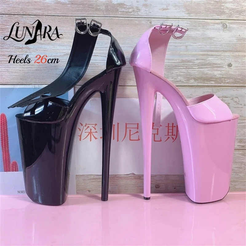 26cm/10Inch Pink Patent Extreme High Heel Sandals Ankle Strap Open Toe Adjustable Buckle Non-slip Sexy Nightclub Ladies