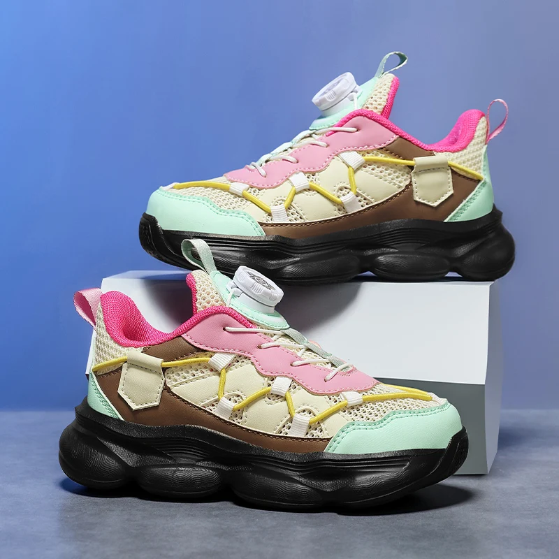 

Kids Sports Shoes Girls Basketball Sneaker Colorful Non-Slip Chunky Running Shoes School Outdoor Mesh Sneaker for Girls