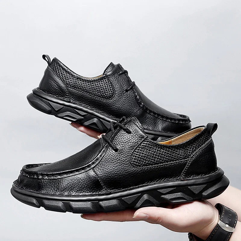 Mocassins de couro genuíno masculino, tênis confortáveis, sapatos de condução, casual, leve, negócio, marca