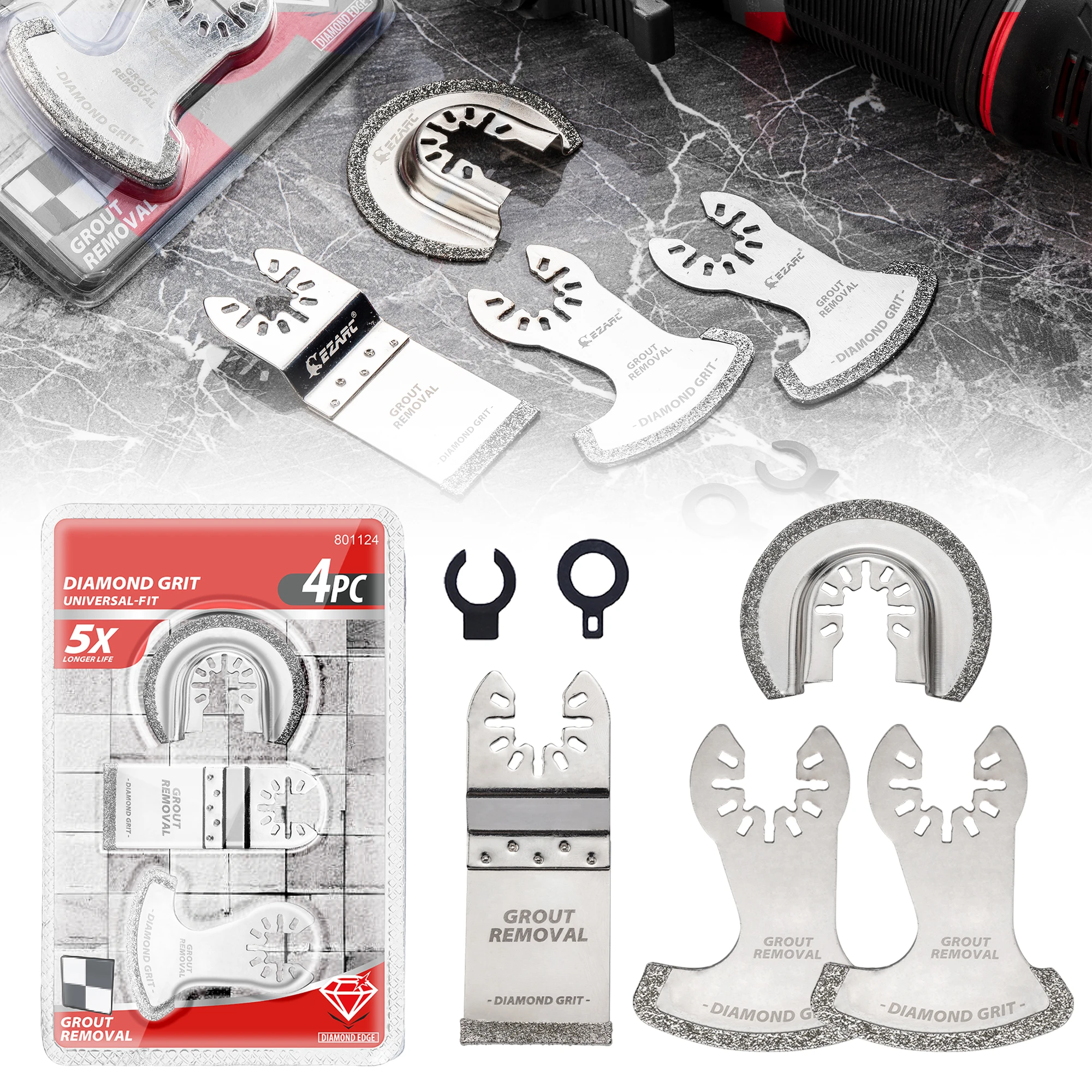 EZARC 4PC Diamond Oscillating Saw Blades Set for Grout/Mortar/Plaster, Oscillating Multitool Blades Precise Flush Cuts Soft Tile