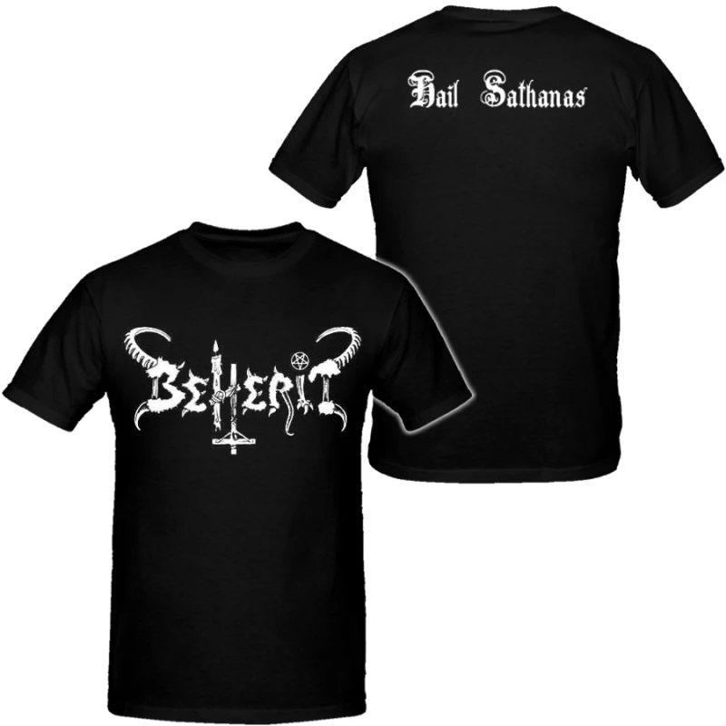 Camisetas Masculinas Beherit Hip Hop de Algodão, Camisa Unissex de Verão com Manga Curta, Camiseta de Marca Fashion Heavy Metal Vintage