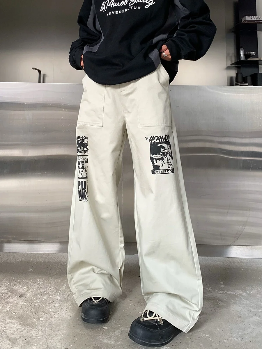 American Retro Hip Hop fiti Print Loose Straight Leg Workwear Pants Casual Jeans for Men And Women Street Sle