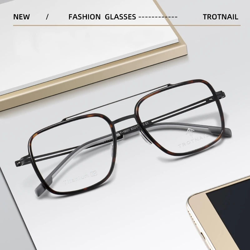 MOMOJA Fashion Luxury Double Bridge Eyewear Women Retro Big Size Pure Titanium Optical Prescription Glasses Frames for Men 18031