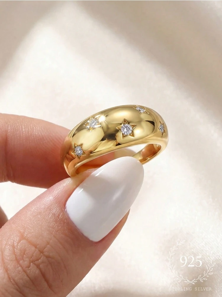 

925 Sterling Silver Simple Geometric Stars Zircon Ring For Women Engagement Wedding Luxury High Quality Fine Jewelry