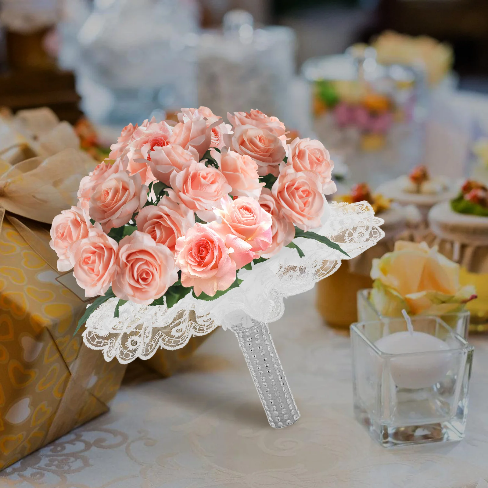 

1Set Bridal Bouquet Holder Hemisphere Foam Artificial Flower Stand Lace Edge Handle Wedding Floral Supplies Small Bouquet Holder