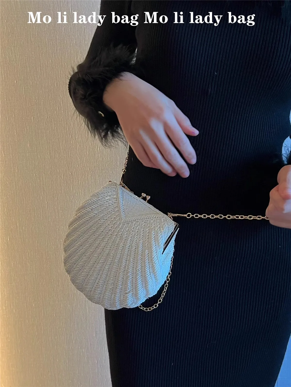 High Quality Beads Beaded Handmade Shell Bag Fashion Elegant Women Handbag Luxury Clutch Purse For Wedding Party Crossbody Bag