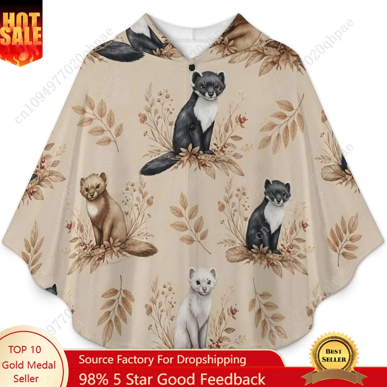 سترة بطانية مريحة من الفلانيل، سترة بقلنسوة كبيرة الحجم بنمط أوراق الحيوانات مع جيوب للأطفال والمراهقين #1