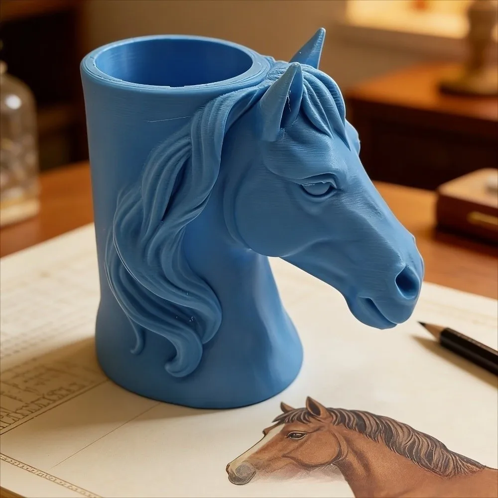 Multifunctional Horse-Shaped Pen Holder 3D Printed Vase Storage Box Ornaments Sculpture Makeup Brush Holder Student