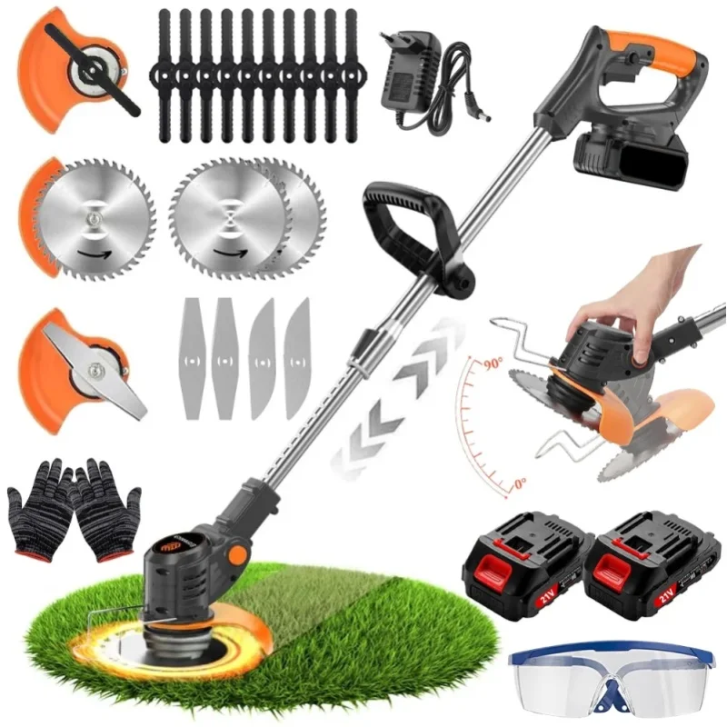 Leichter elektrischer Rasentrimmer, batteriebetriebener Rasentrimmer, 21V kabelloser Rasentrimmer mit 2 Batterien für Rasen-, Garten- und Hofpflege.