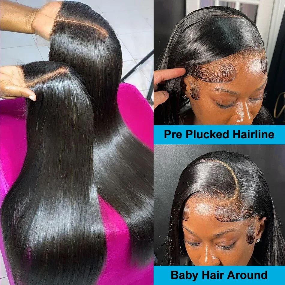 360 인모 레이스 정면 가발, 미리 뽑은 30 인치 스트레이트 투명 레이스 정면 인모 가발