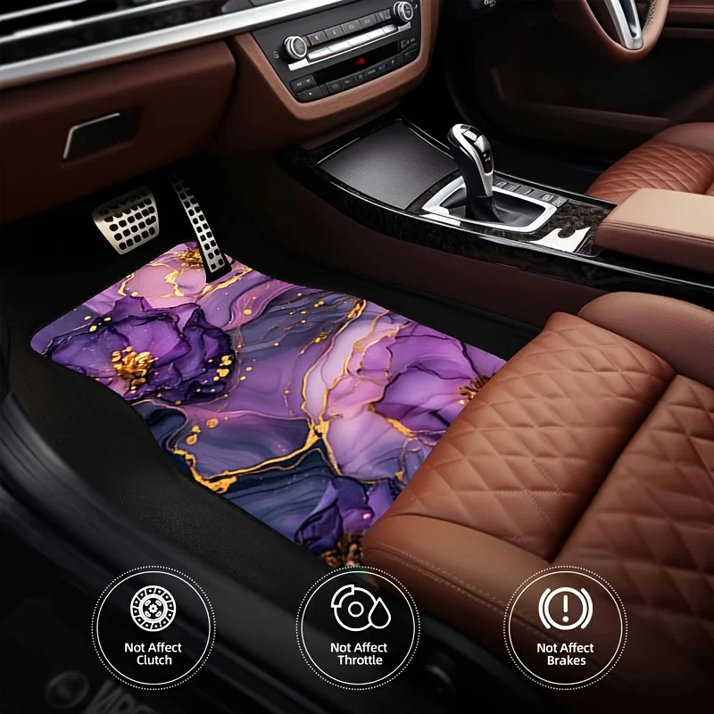 

1 Set Of 5pcs Original Golden Years Theme Purple Rhythm Luxury Printed Car Floor Mats & Trunk Mat, Durable Material, Universal F
