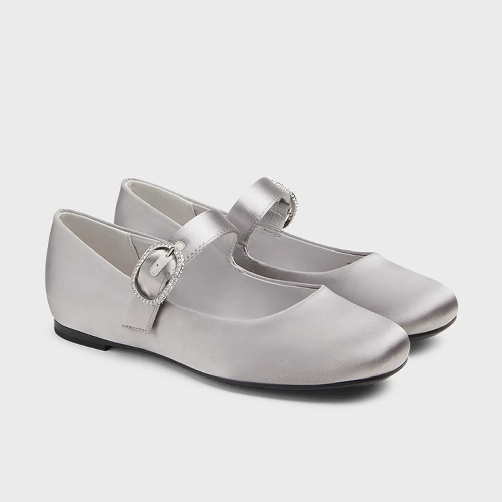 

FWRD Women's Satin French-Style Flat Mary Janes with Rhinestone Buckle, Comfortable for Daily Wear & Party #FWRD000294
