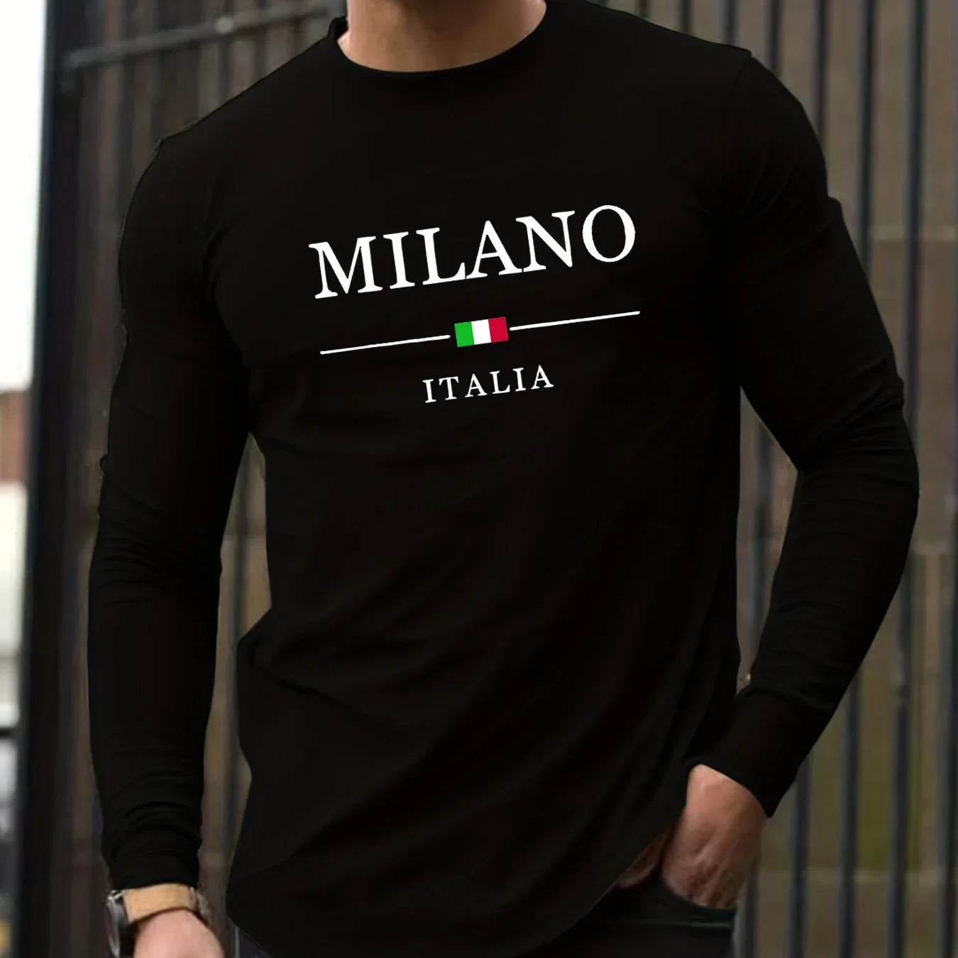 MALINO ITALIA Printed Men's Long Sleeved T-Shirt Comfortable Casual Loose Oversized  Sports Round Neck  Top