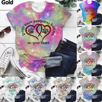 Dogs leave Paws Prints forever on your heart T Shirts Women Fashion Tie Dye Short Sleeve Top