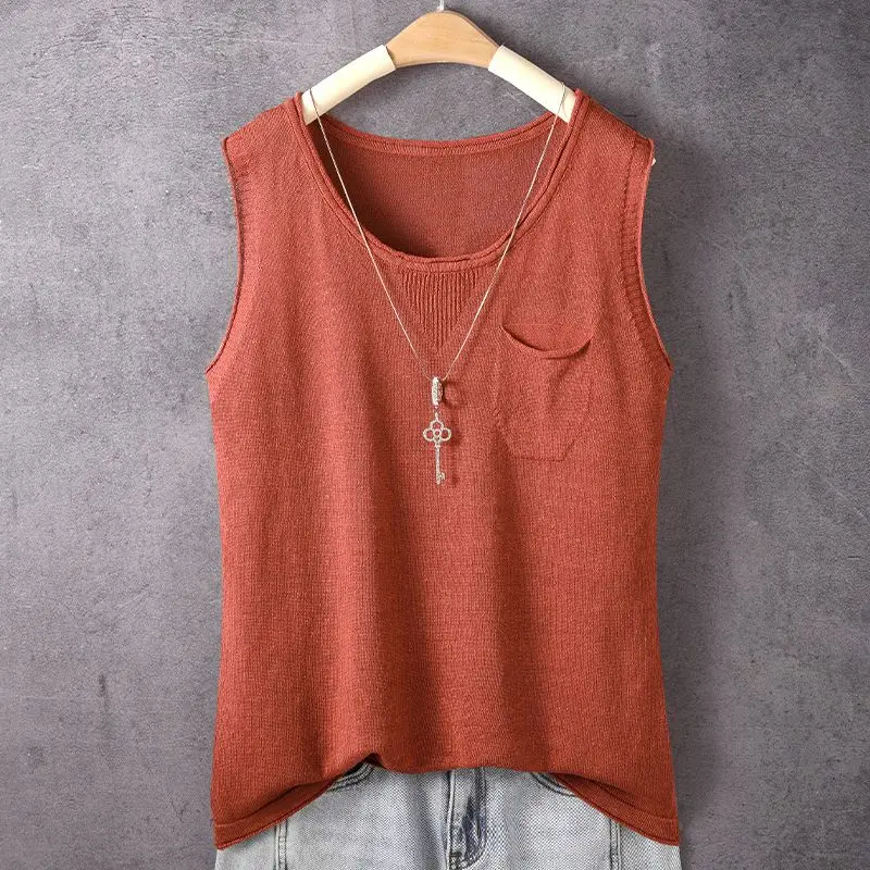 여름 늑골이있는 탱크 탑 여성 솔리드 컬러 2025 여성 캐주얼 피트니스 짧은 조끼 민소매 얼음 실크 니트 섹시한 얇은 탑 D45