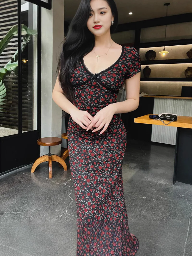 Women's Sexy Floral Me T-irt Dr Pure Desire Flower Print ort Sve Ciwalk Summer Faion Girls Sle Clothing