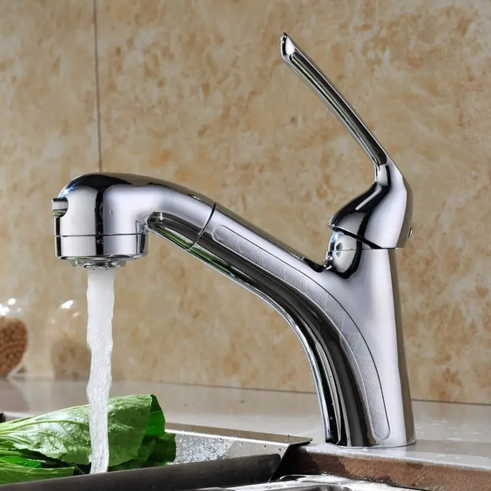 Large Head Design Pull Out Faucet Retractable Pull-Out Structure Premium Sturdy Material Mixer Tap Stable Water Supply