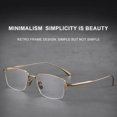 Imagen 2 del producto VICKY-gafas simples ultraligeras de media montura de titanio puro para hombre, media montura de negocios, se puede personalizar, gafas graduadas