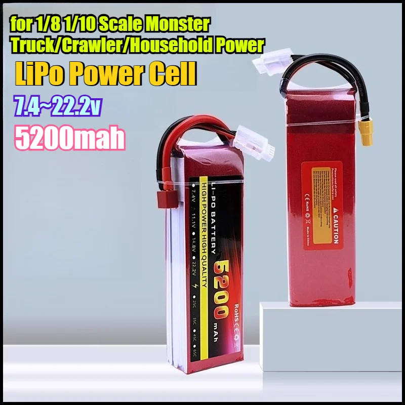 

5200mAh 3S11.1V XT60 Head Battery High Capacity LiPo Power Cell for 1/8 1/10 Scale Monster Truck/Crawler/Household Power Supply