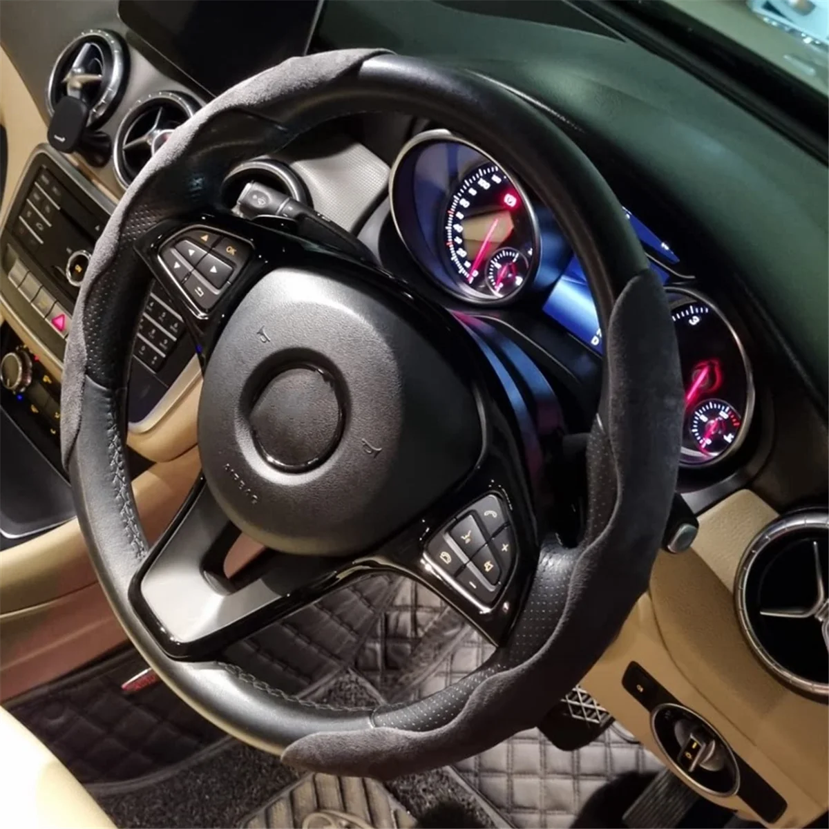 For Mercedes Benz C E Class GLC CLA GLA W205 W213 X253 X156 Car Steering Wheel Decoration Frame Cover Trim,Bright Black view 6