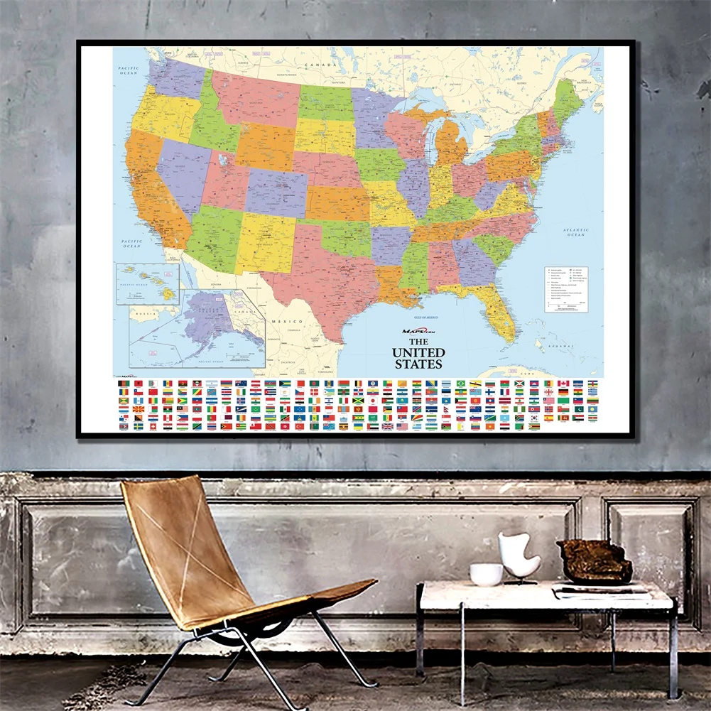 旗-米国の国の地図,詳細なアメリカの地図,文化と教育,学用品,不織布,150x100cm
