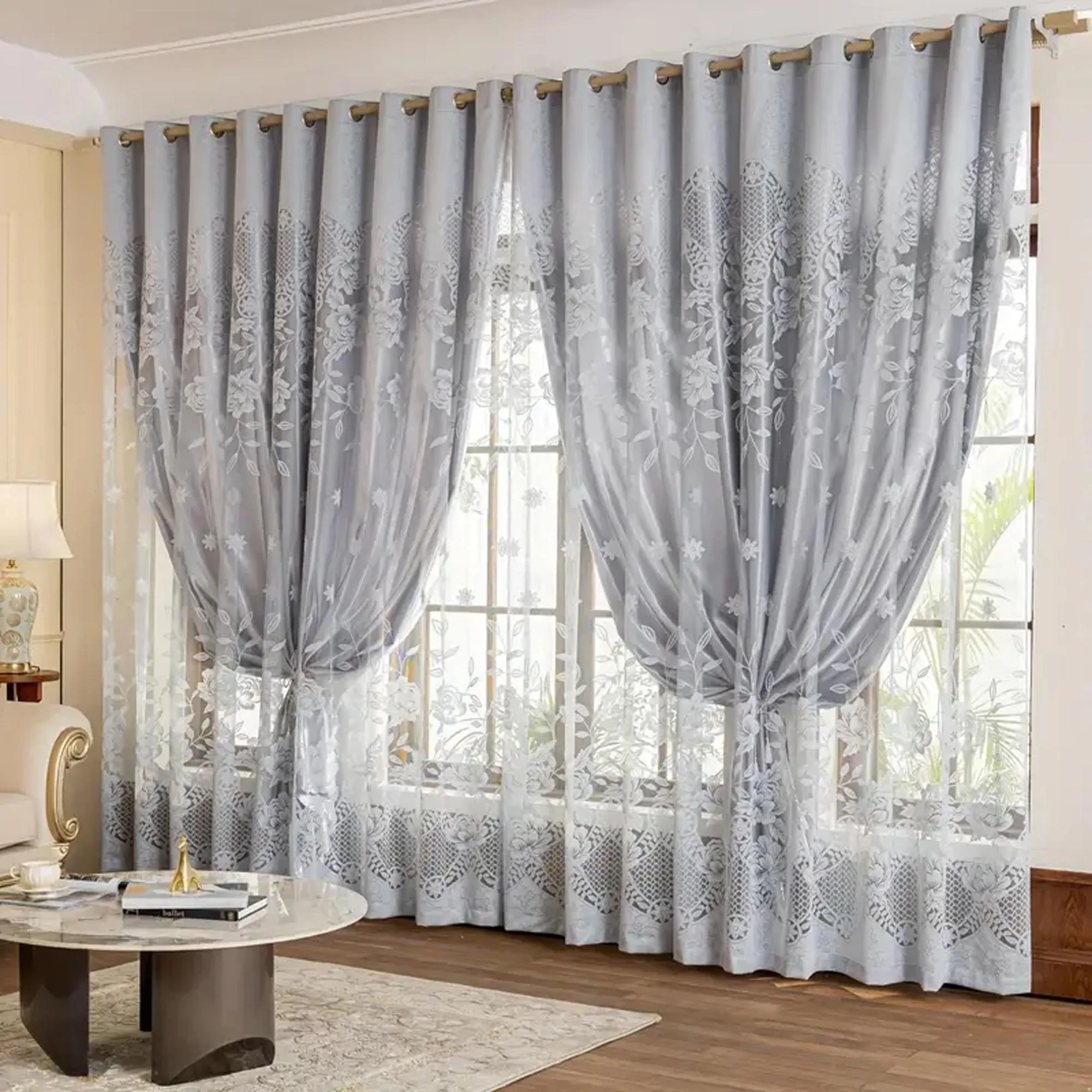 1pc European Vintage Blackout Curtain, Double Layer Insulated Fabric with Floral Embroidery, Bedroom/living Room Use