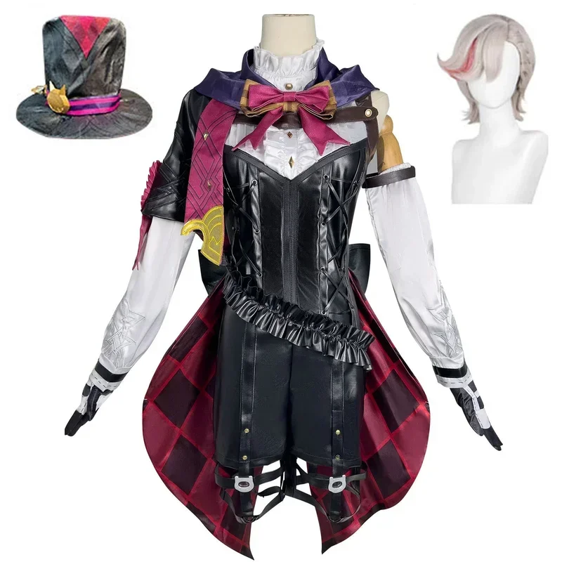 Genshin Impact Lyney Cosplay Costume Adult Carnival Uniform Wig Anime Halloween Party Costumes Masquerade Women Game Outfit