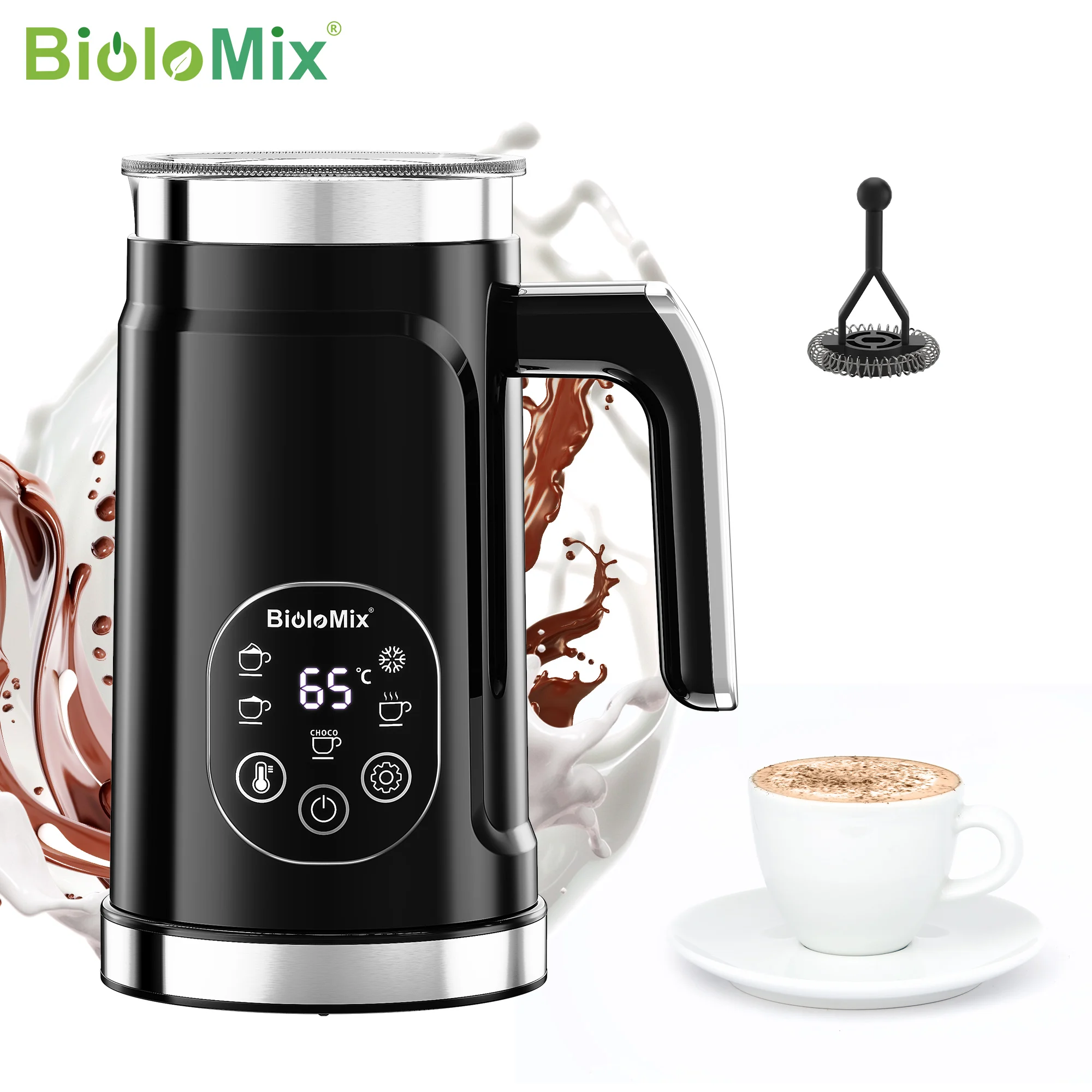 BioloMix 5-in-1-Milchaufschäumer mit verbessertem LED-Display und Touchscreen – Heiß- und Kaltschaumbereiter, Milchwärmer für Kaffee, Latte