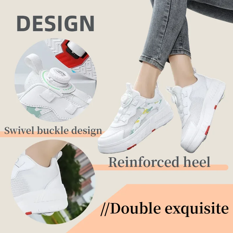 أحذية تزلج PONERAIT للجنسين بأربعة عجلات مع إبزيم دوار وتصميم شبكي مسامي للمبتدئين للاستخدام اليومي #3