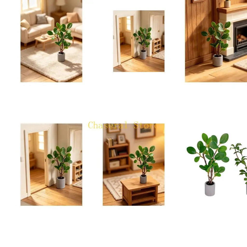 E7CE Miniature Potted Plant Accent with Branch Features for Photo Setups