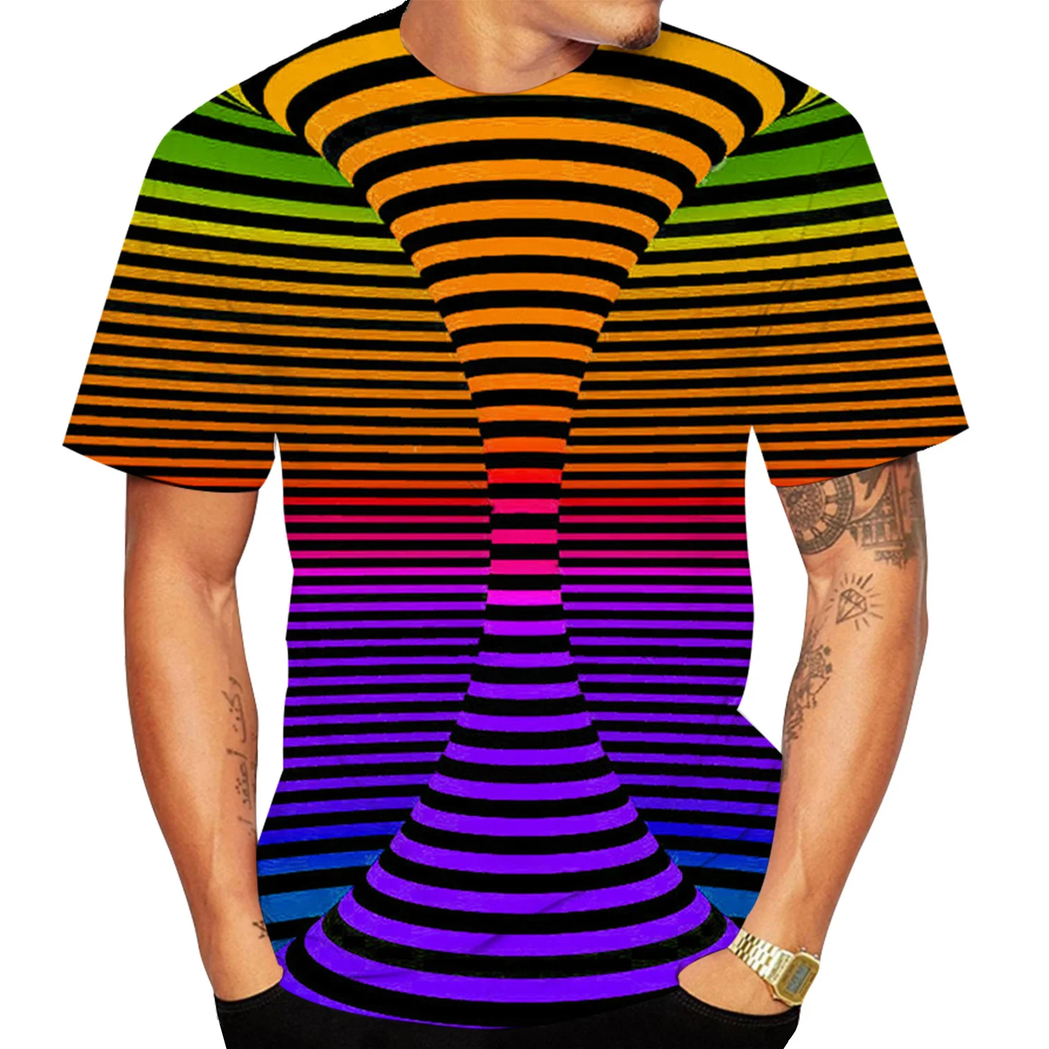 Newest Fashion 3D Printing Rainbow Handle TShirt Cool Vertigo Hypnotic Tees Men/Women Pullover Tops Hot Summer T Shirt