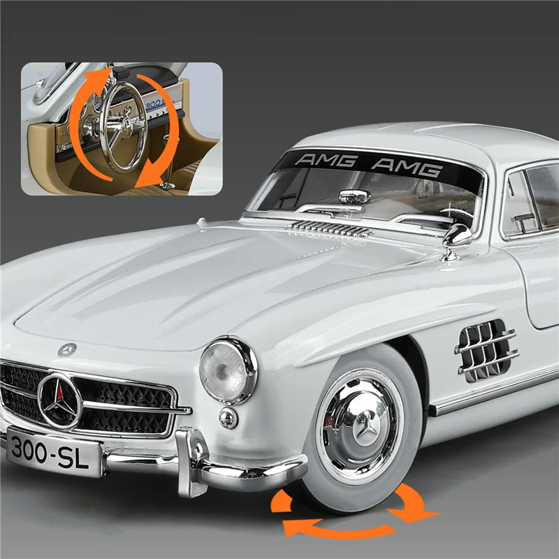 Coche deportivo de aleación Vintage 1:18 300SL, modelo de Metal fundido a presión, vehículo Retro clásico, modelo de coche, simulación de sonido y luz, juguete para regalo para niños