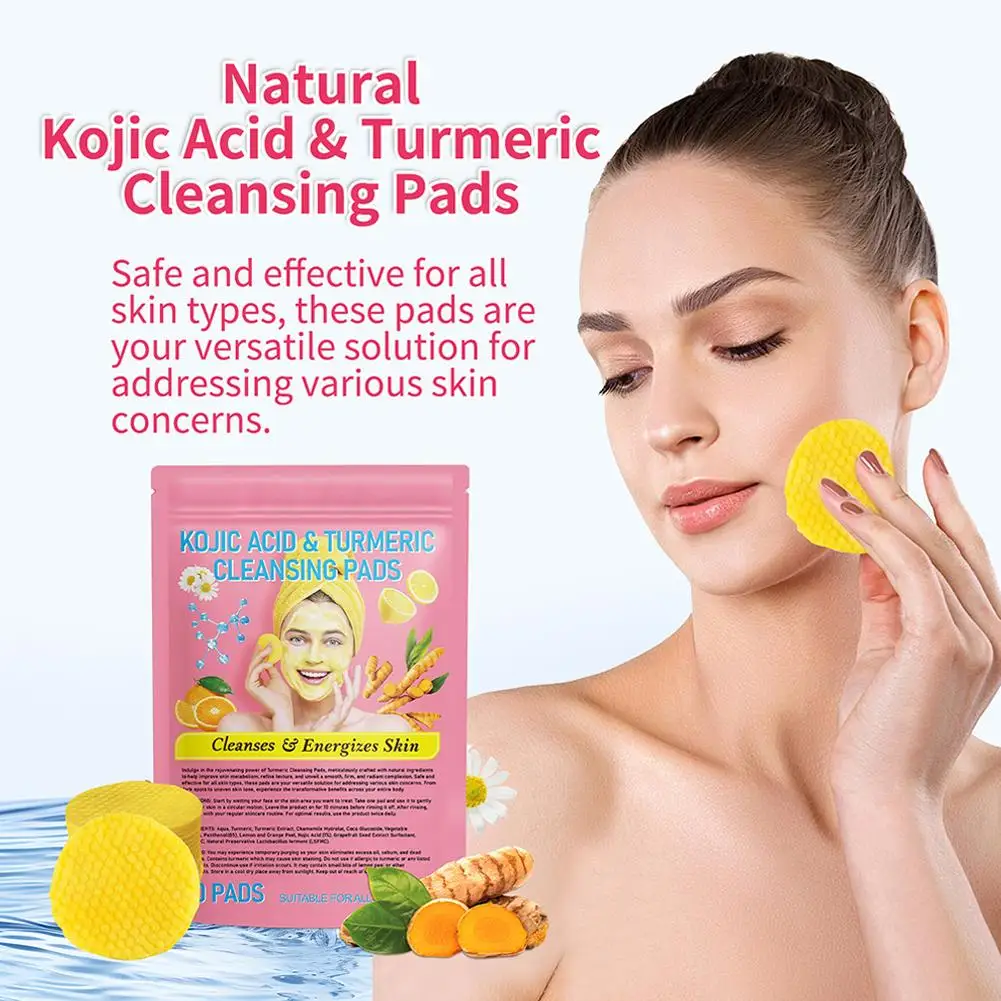 Almohadillas de limpieza de Ácido Kójico de cúrcuma, almohadillas exfoliantes, esponjas faciales para limpieza exfoliante, limpieza diaria, cuidado de la piel del rostro, 40 piezas