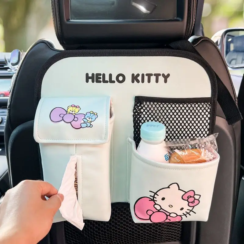 Sanrio Hello Kitty PU Leather Car Storage Bag Car Back Hanging Bag Tissue Box Cute Cartoon Seat Back Storage Bag