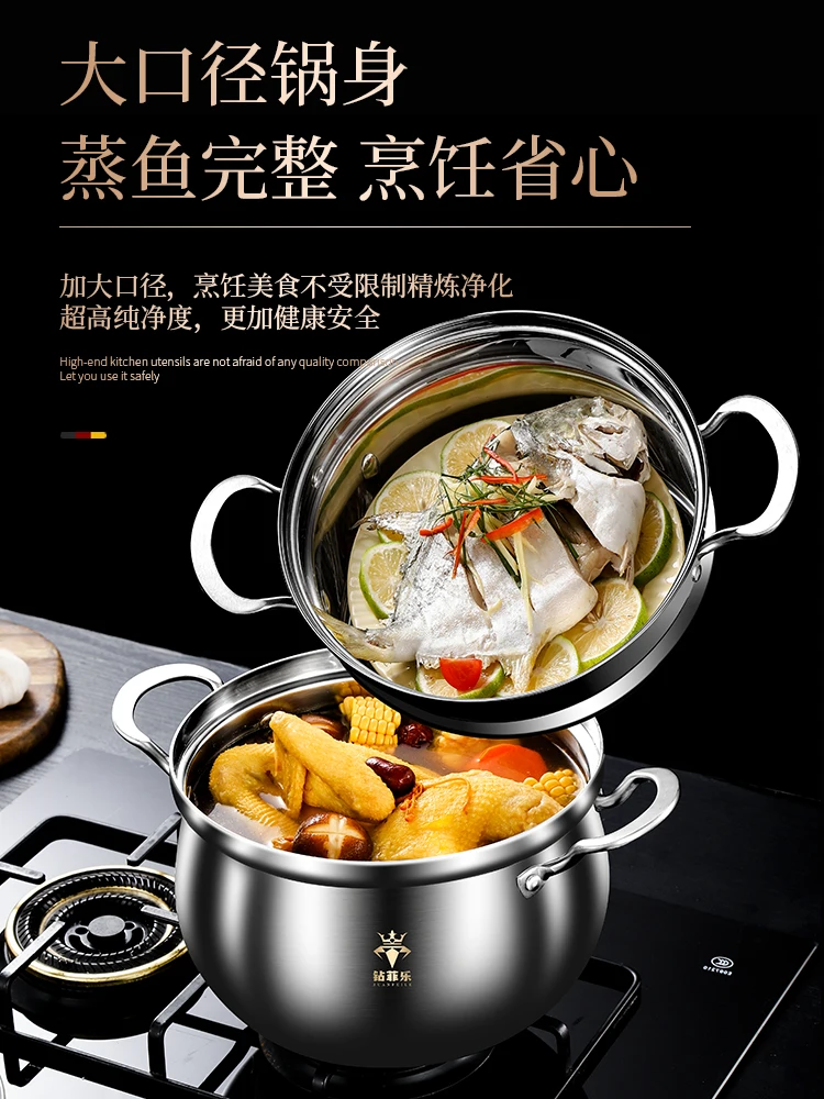 

Stainless Steel Soup Pot with Wide Base - Multi-Purpose Cooking Pot for All Stovetops, Oven-Safe & Dry-Heat Resistant