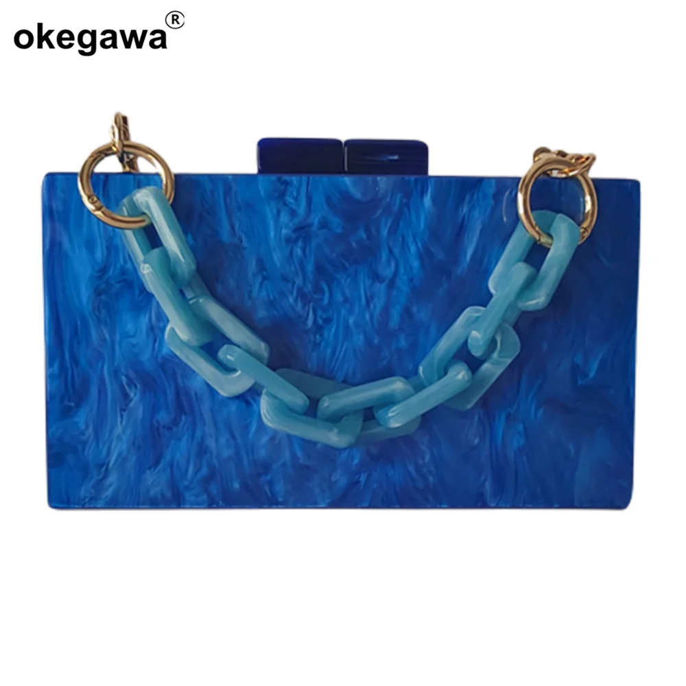 Bolso de mano de lujo para mujer, Cartera de acrílico con espejo azul perla, Mini bolso de noche elegante