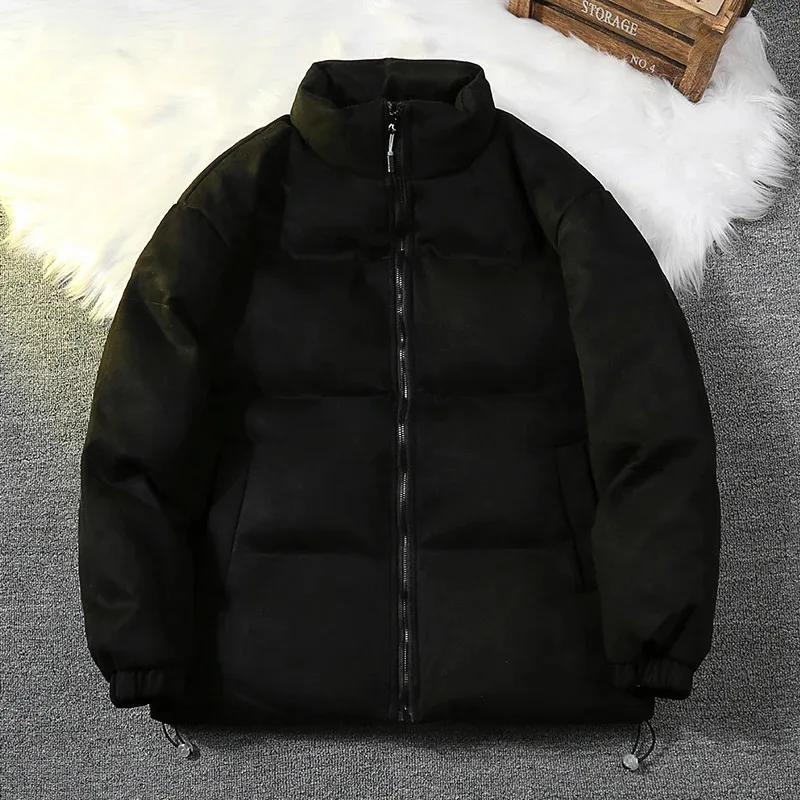 Men's Winter Loose Large Sized Simple Stand Up Collar Cotton-Padded Jacket Warm Thick Trendy Versatile Outerwear