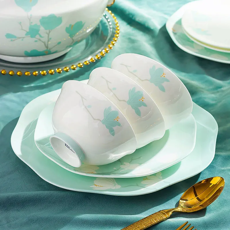 First-class bone china Jingdezhen high-grade housewarming tableware bowls and plates underglaze colored bowls