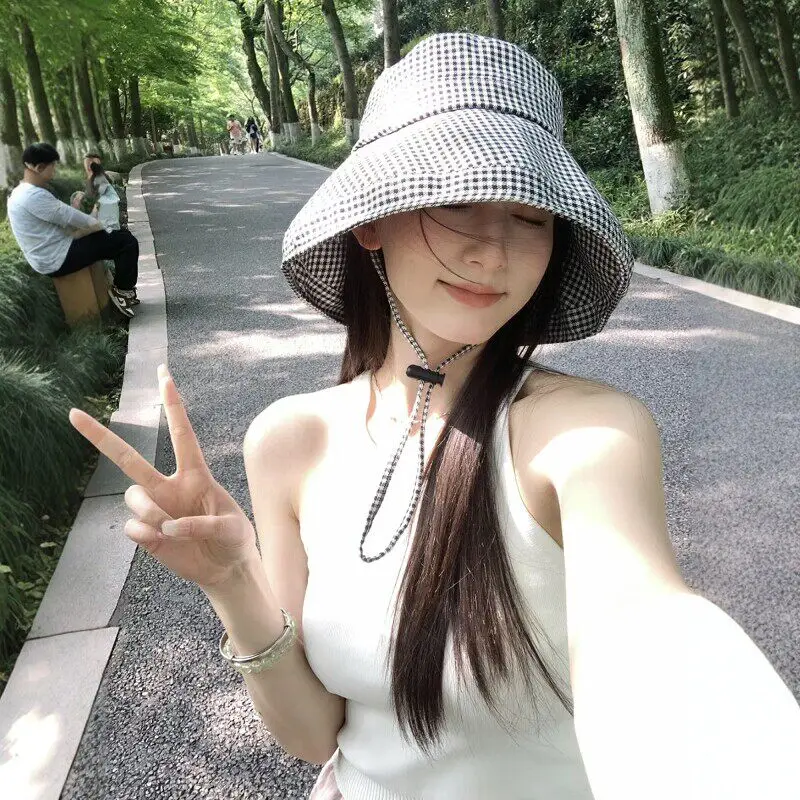 Women's Wide Brim Sun Protection Fishing Cap Breathable Outdoor Spring Summer Hat Face Slimming Large Head Circumference