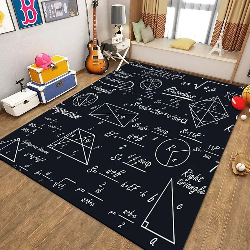 Maths Formula Education Rug Science Theme Carpet for Kid Play Baby Crawling Mat Bedroom Living Room Classroom Non-Slip Floor Mat