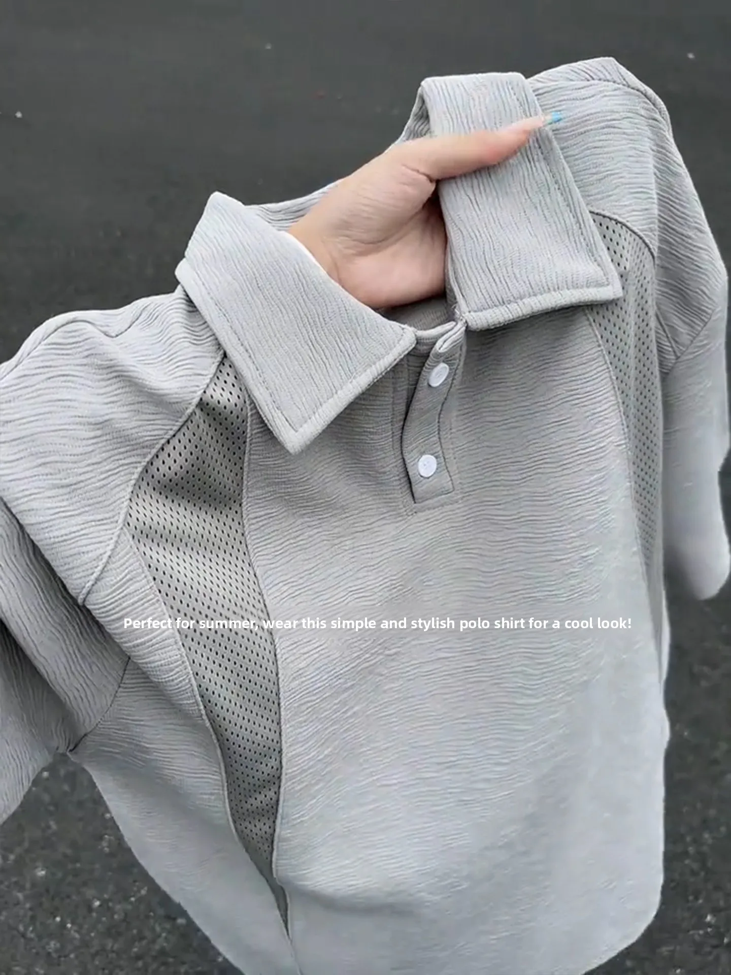 Grey Texture Mesh Short Sleeve  Shirt Men's Summer Thin Bark Pattern Ice Silk Breathable Quick Dry T-Shirt Loose Fit Yout...