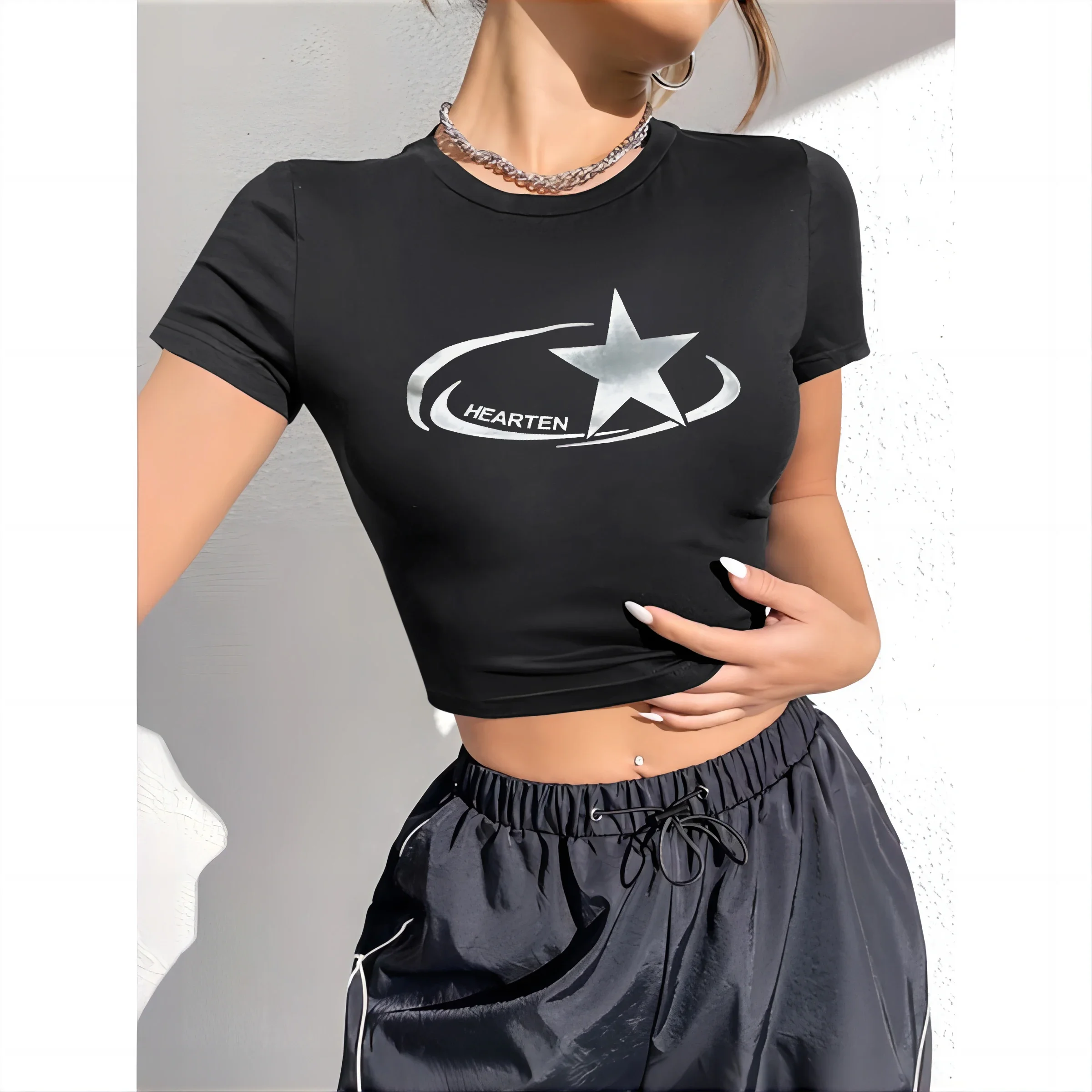 

2024 Stars and Letters Cropped T-Shirt Graphic T Shirts Tops Y2k Top