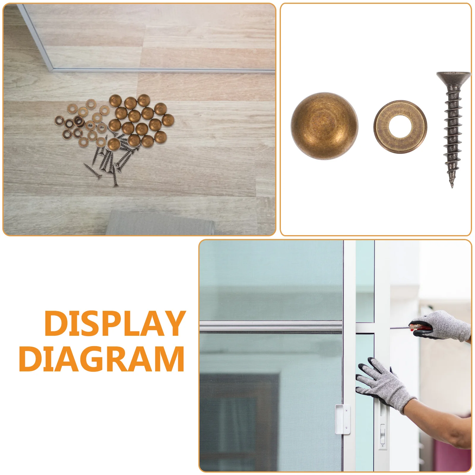 

16pcs Durable Copper Glass Mirror Flat Head Self-Tapping Screws For Wooden Furniture Advertising Board Wardrobe Tea Table