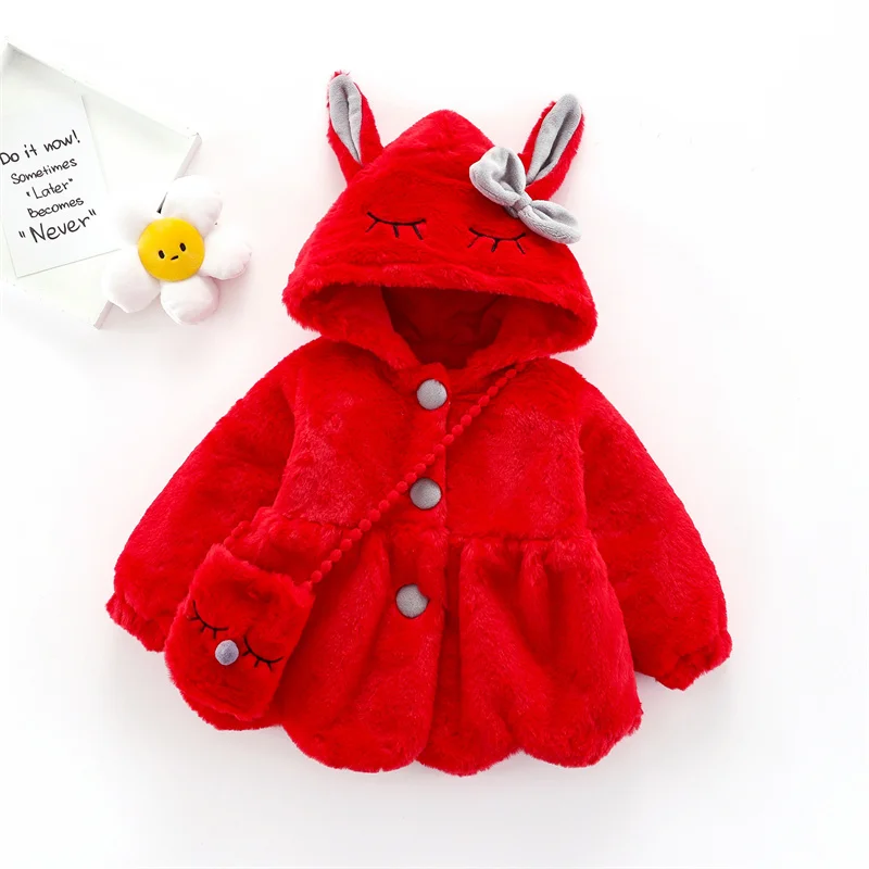 6 12 18 24 36 Months Baby Plush Jacket Cute Rabbit Ears Christmas Princess Girls Coat Keep Warm Hooded Outerwear Kids Clothes