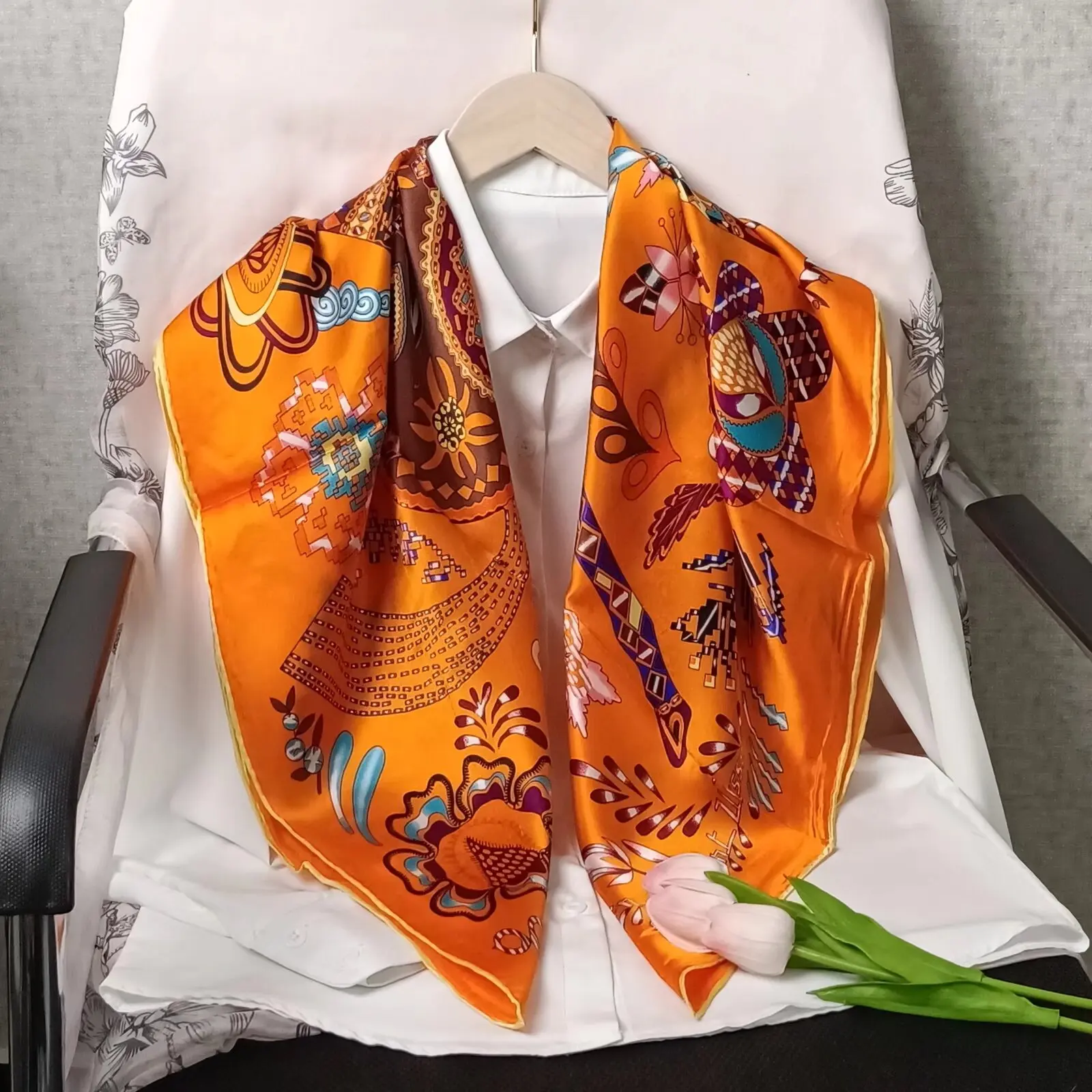 Ladies' Luxury 90CM Mulberry Silk Square Scarf, Fashionable Scarf, Headscarf, Headband, Satin Shawl Bandana, Waist Belt