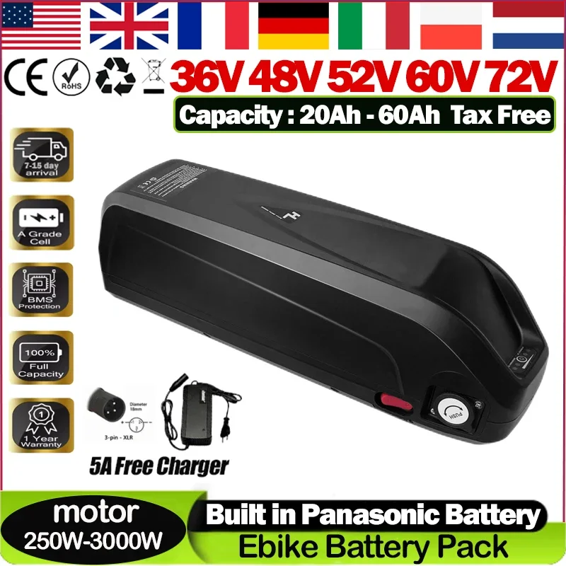 

48v 13s5p 1000w Hailong EBike Akku 20/24/30ah 72V 40 50ah Lithium Battery 52v Electric Bicycle Aostirmotor S07-b 60v 2000w Motor